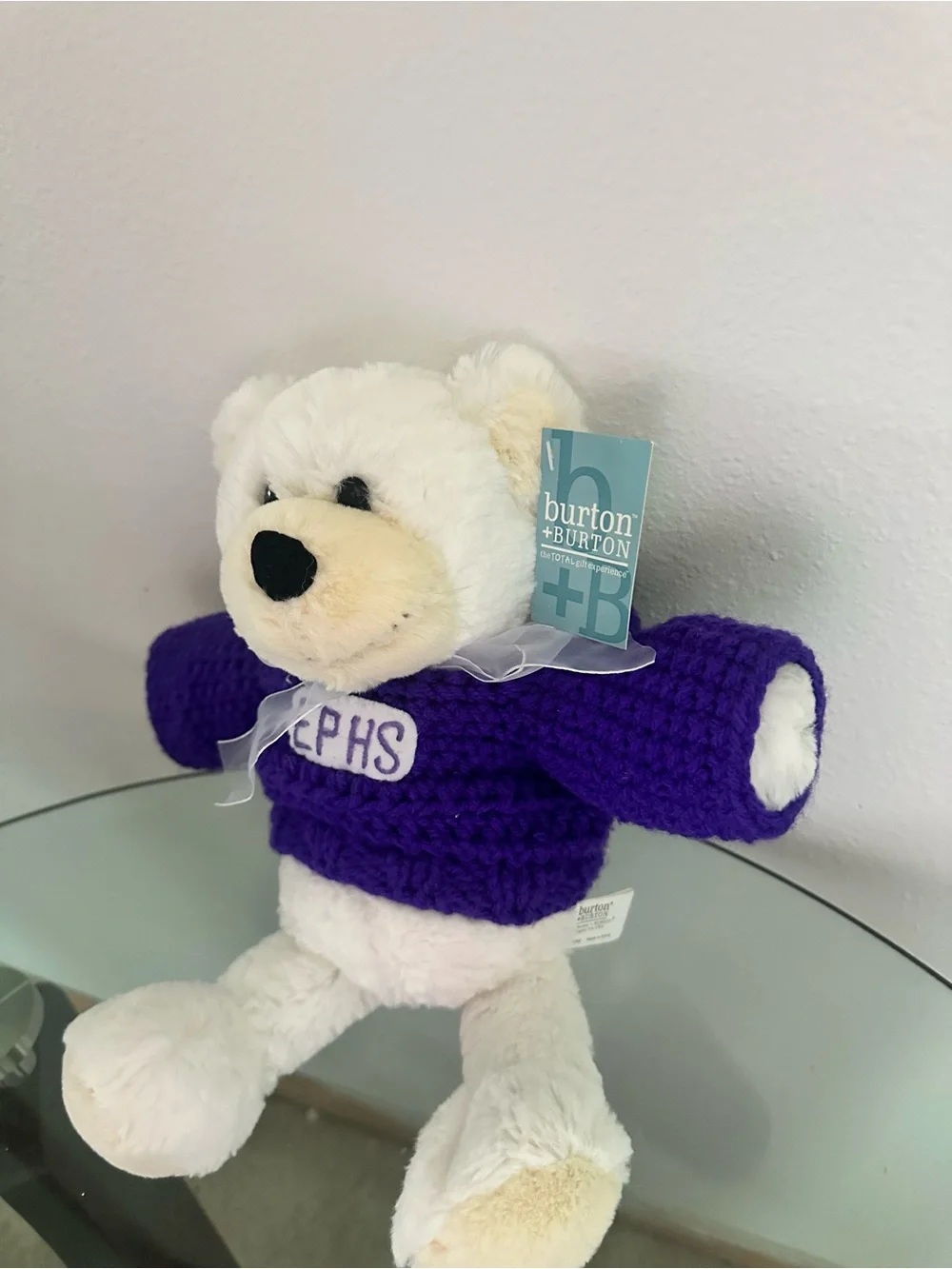 Burton + Burton White Teddy Bear with Purple Sweater - Plush Small kids Toy